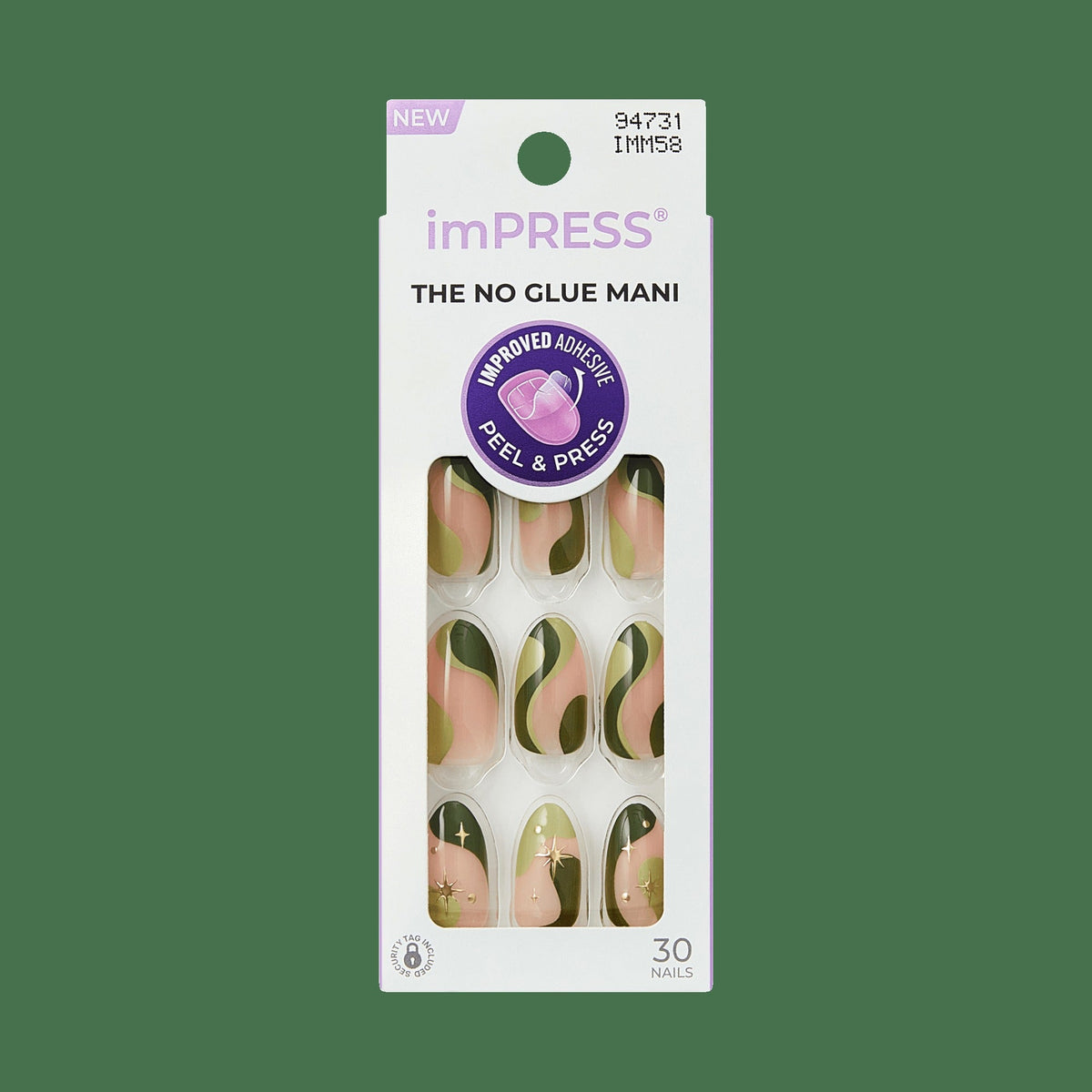 Impress Design No Glue Fake Press On Nails - Shining | 3D & Jewel Design, Green, Medium, Almond, Manicure