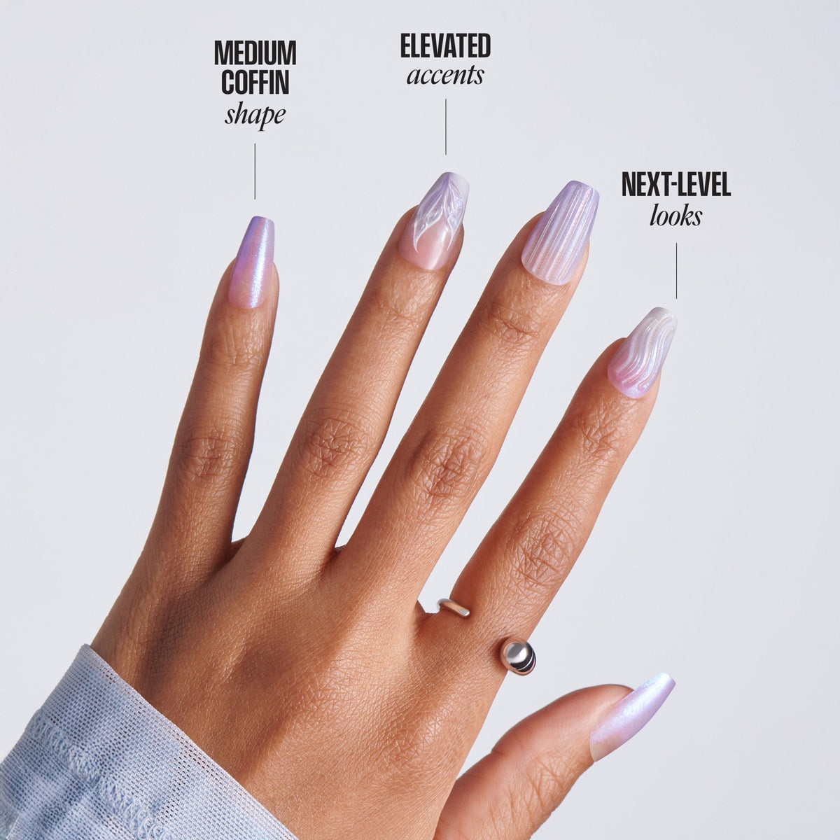 Kiss Glam Jeweled Press On Fake Glue Nails - Aqua Aura | 3D & Jewel Design, Purple, Medium, Coffin