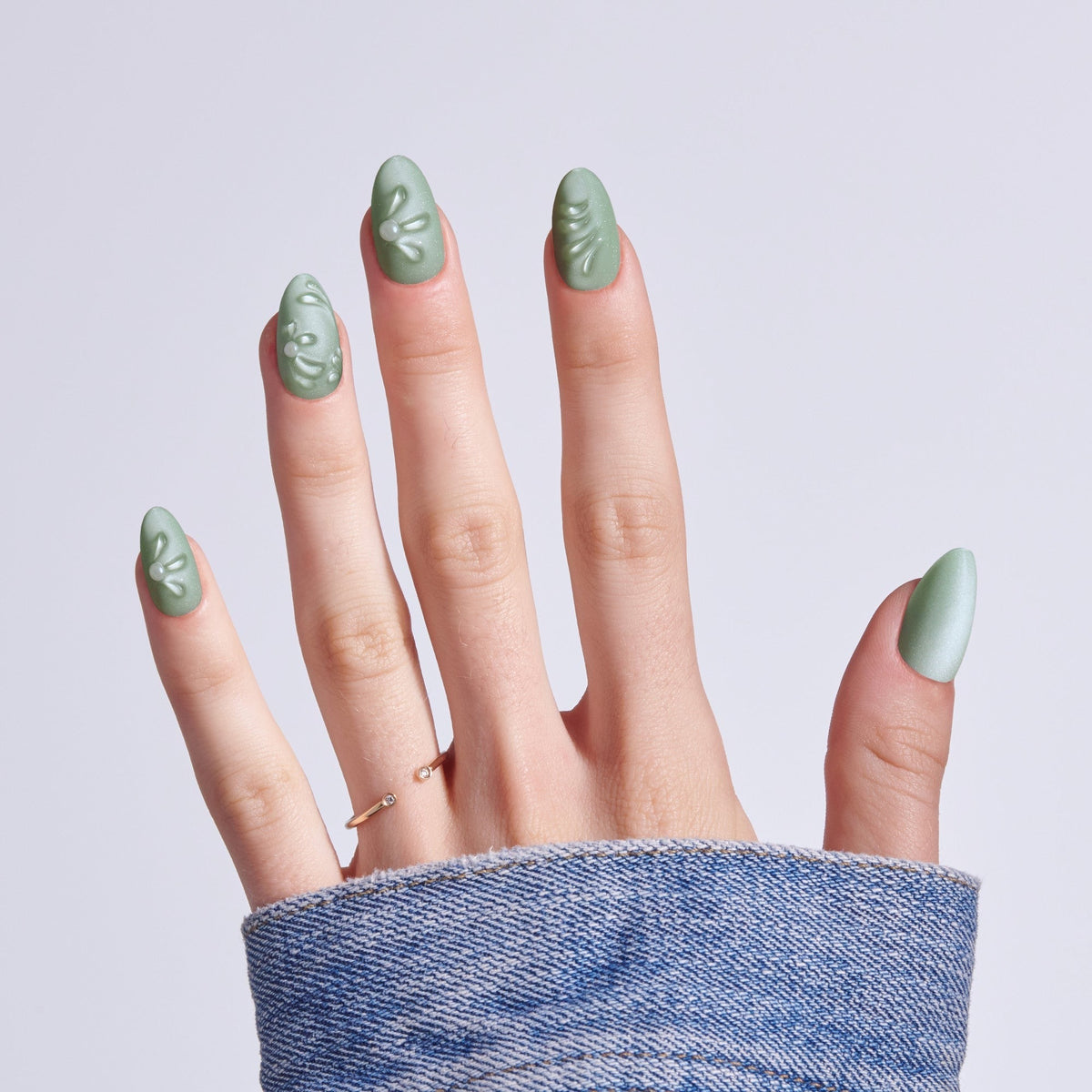 Kiss Nail Drip Press On Fake Glue Nails - Dancing Heart | 3D & Jewel Design, Green, Medium, Almond