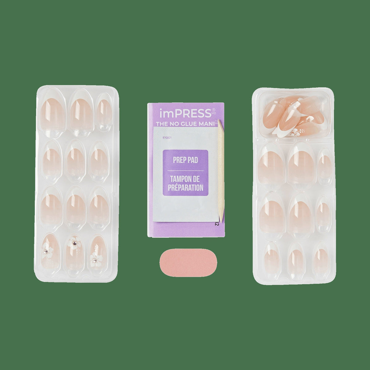 Impress Design No Glue Fake Press On Nails - Buttercup Shine | 3D & Jewel French Design, White, Medium, Almond, Manicure