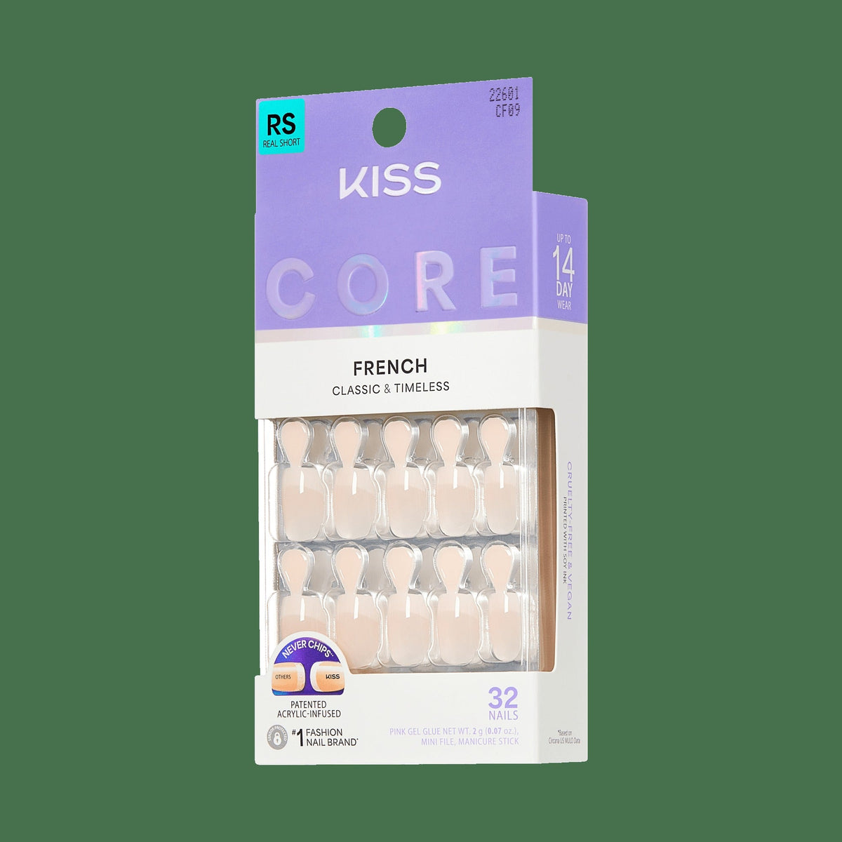 Kiss Core French Press On Fake Glue Nails - Your Moment | French Tips, Neutral, Real Short, Squoval