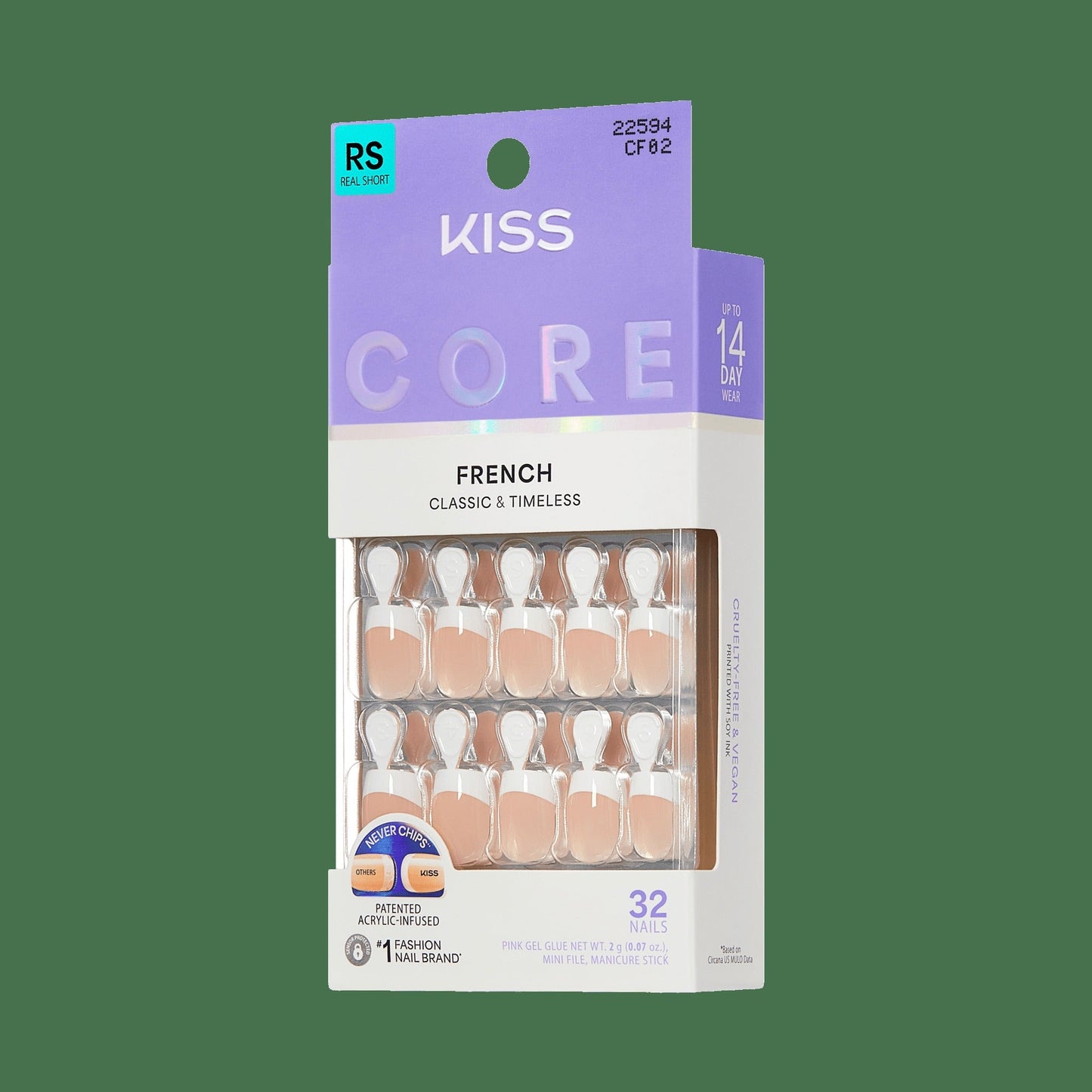 Kiss Core French Press On Fake Glue Nails - If You Dare | French Tips, White, Real Short, Squoval