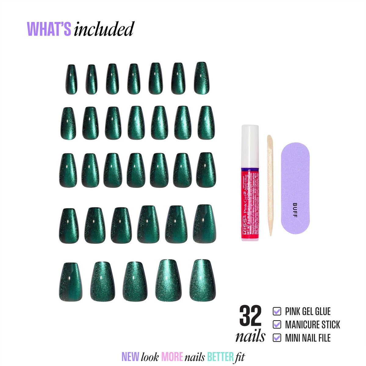Kiss Core Magnetic Press On Fake Glue Nails - Shimmering | Magnetic, Green & Blue, Medium, Coffin