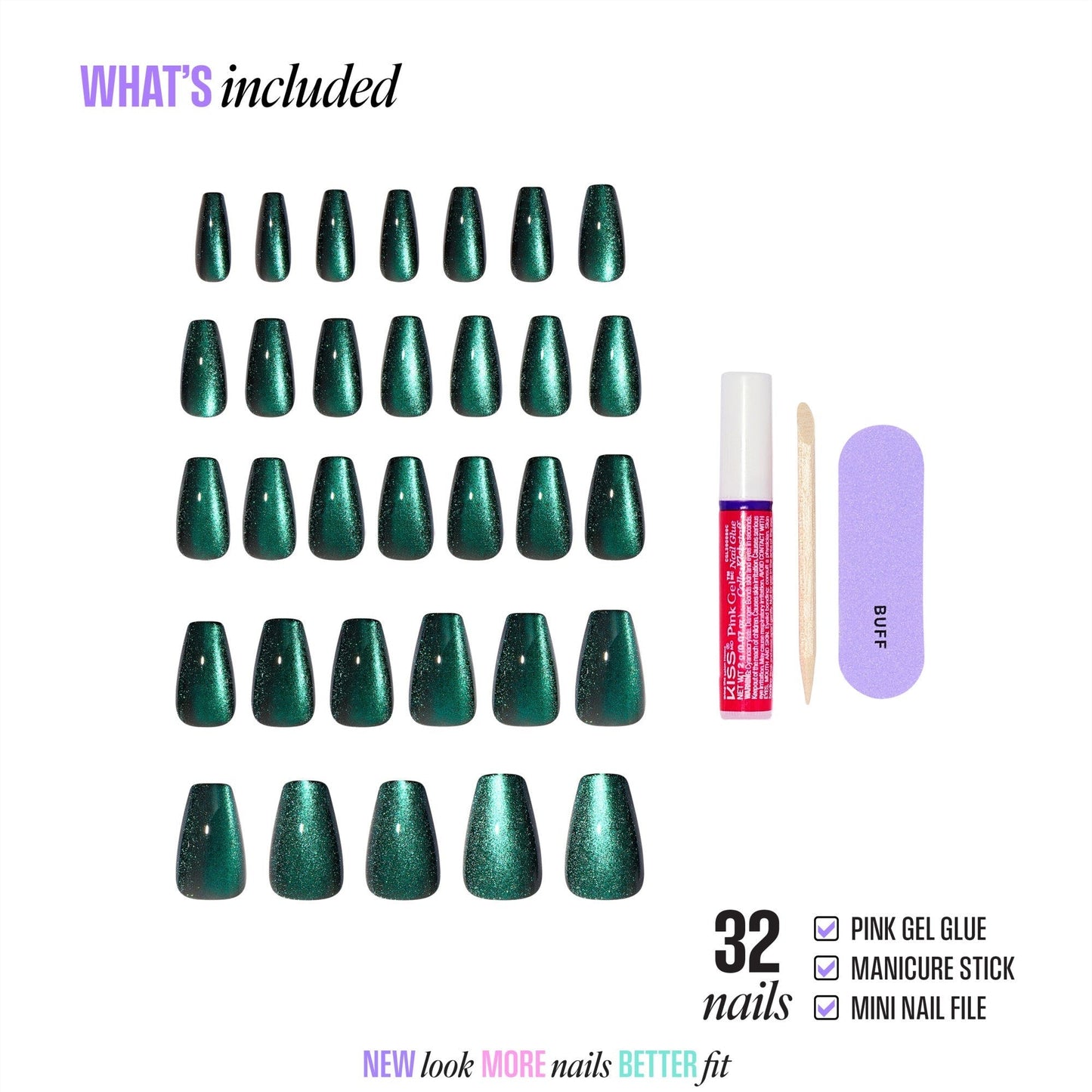 Kiss Core Magnetic Press On Fake Glue Nails - Shimmering | Magnetic, Green & Blue, Medium, Coffin