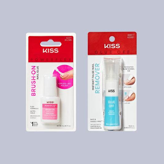 Kiss Press On Glue Nail Tool Bundle - PowerFlex Brush-On Glue + Glue OFF Remover