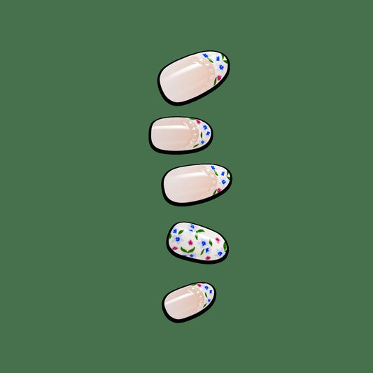 Impress Design No Glue Fake Press On Nails - Happy Mood | French Design, Multicolor, Medium, Oval, Manicure