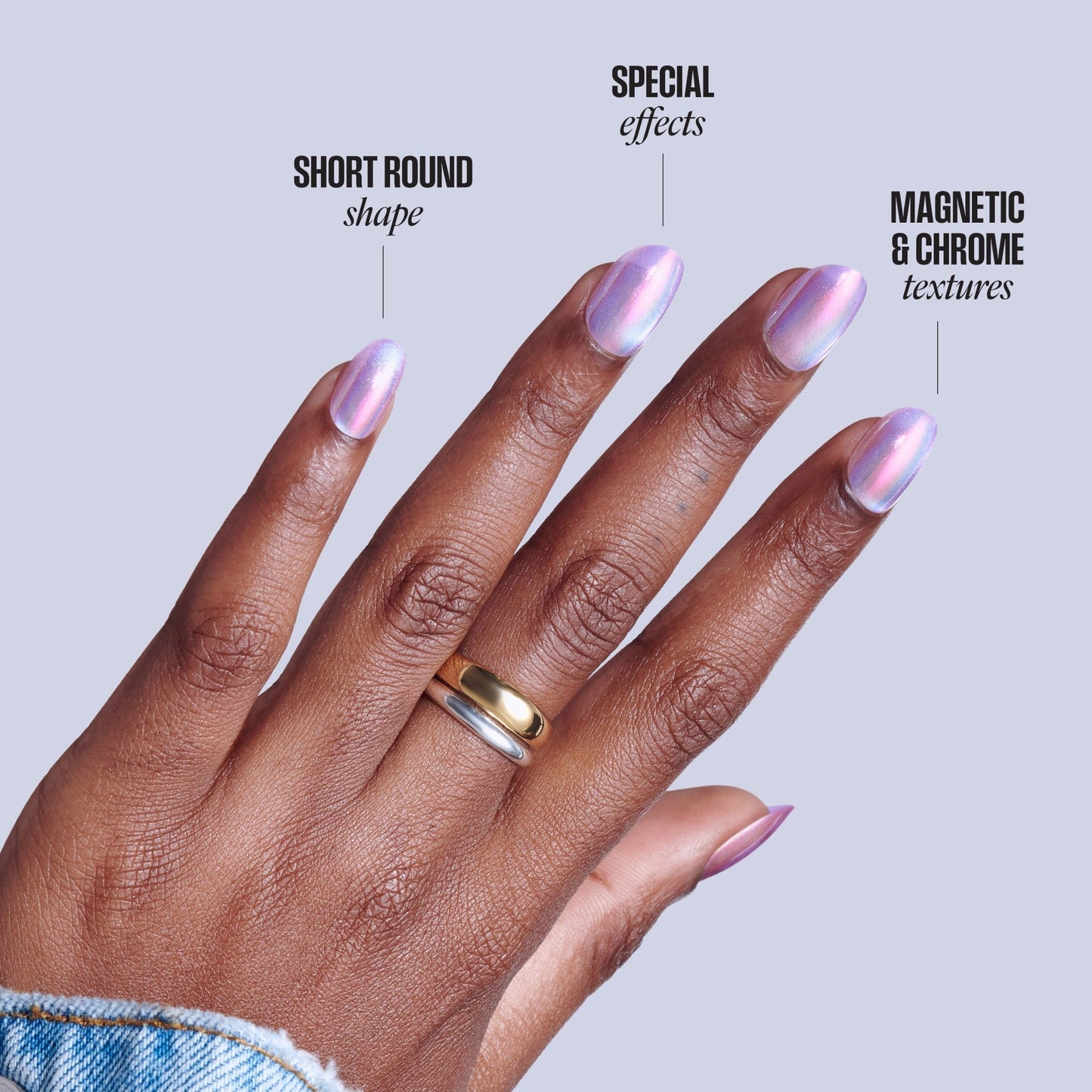 Kiss Glam Embellished Press On Fake Glue Nails - One n Only | Design, Pink & Purple, Short, Round
