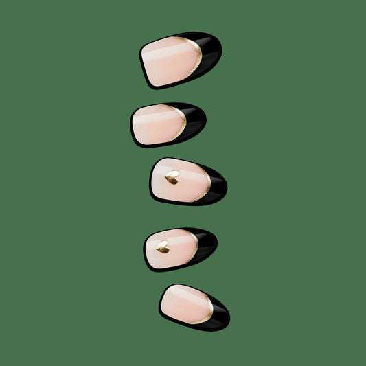 Impress Design No Glue Fake Press On Nails - Positive | French Design, Black, Medium, Almond, Manicure
