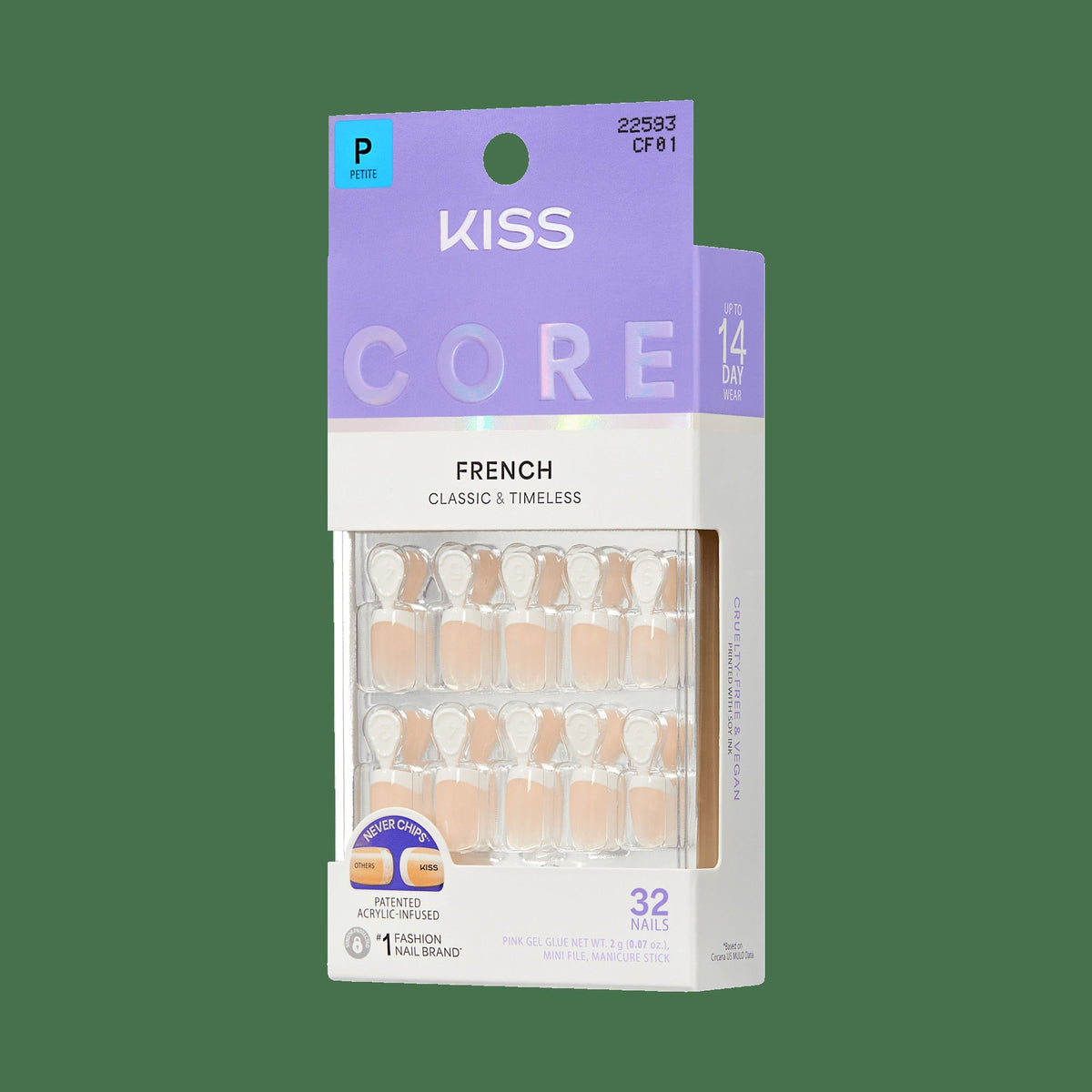 Kiss Core French Press On Fake Glue Nails - Perfection | French Tips, White, Petite, Squoval
