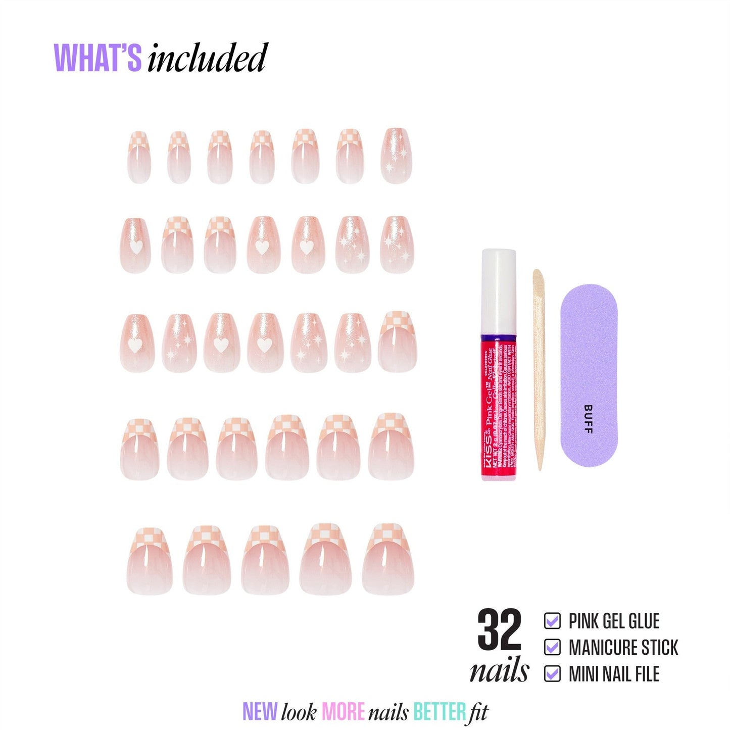 Kiss Core Design Press On Fake Glue Nails - Cheers | French Design, Neutral, Short, Coffin
