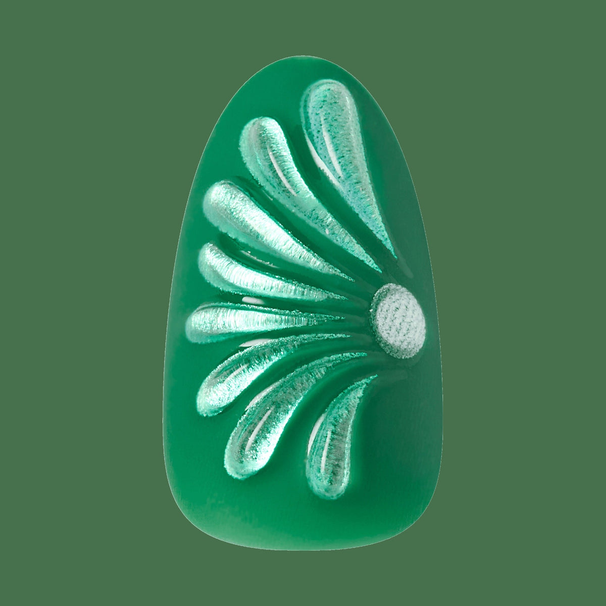 Kiss Glam Jeweled Press On Fake Glue Nails - Tropical Glow | 3D & Jewel Design, Green, Medium, Almond