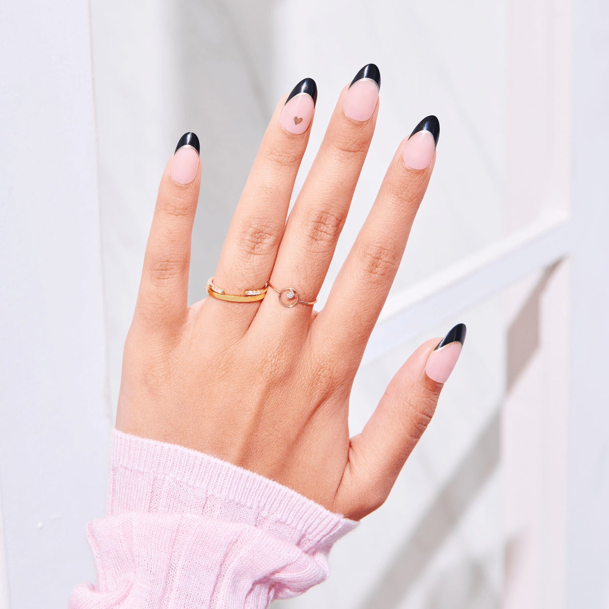 Impress Design No Glue Fake Press On Nails - Positive | French Design, Black, Medium, Almond, Manicure