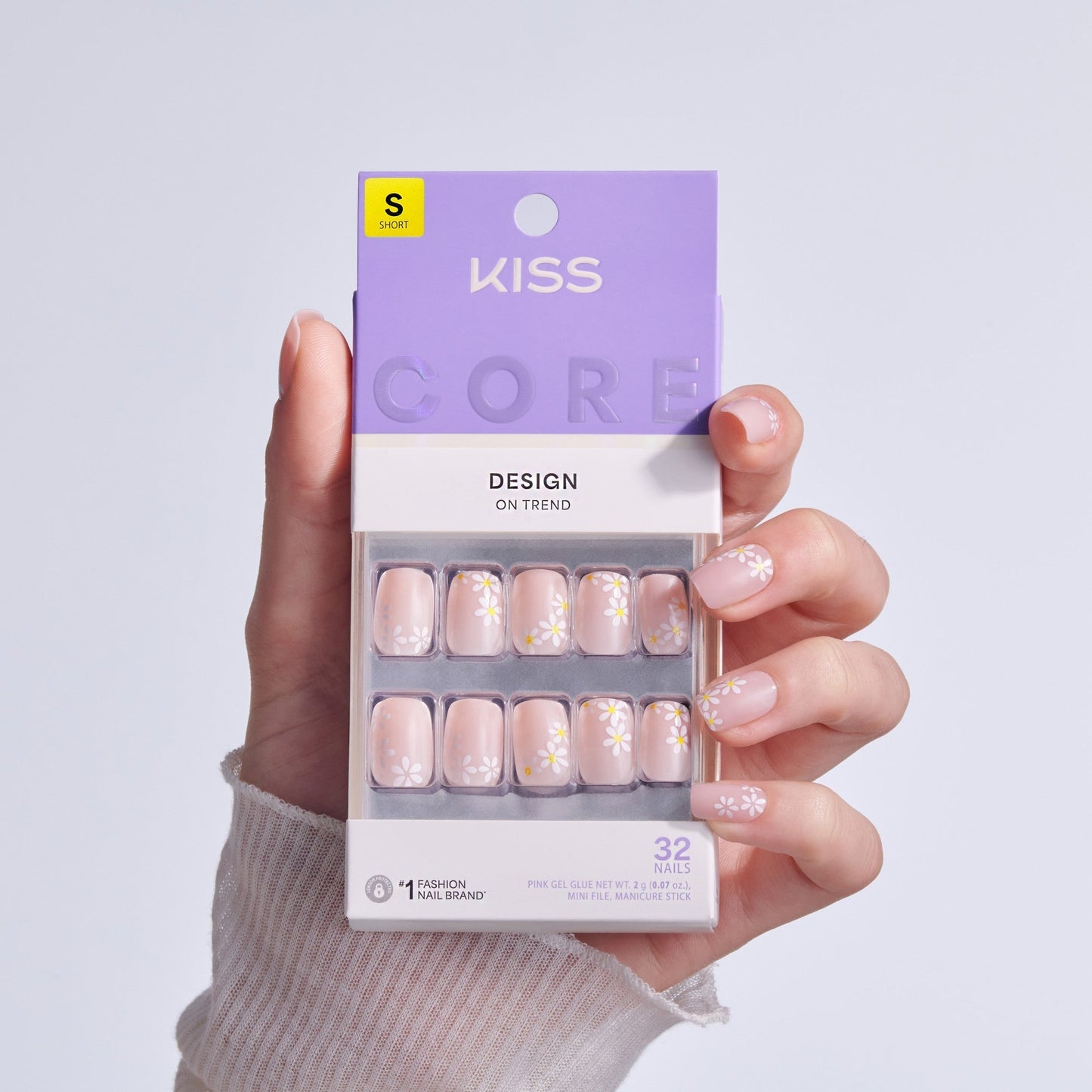Kiss Core Design Press On Fake Glue Nails - Happy Days | Design, Beige, Short, Squoval