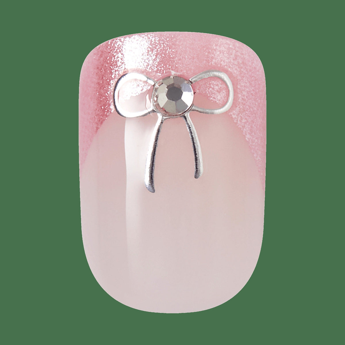 Impress Design No Glue Fake Press On Nails - Soft Petals | 3D & Jewel French Design, Pink, Short, Squoval, Manicure