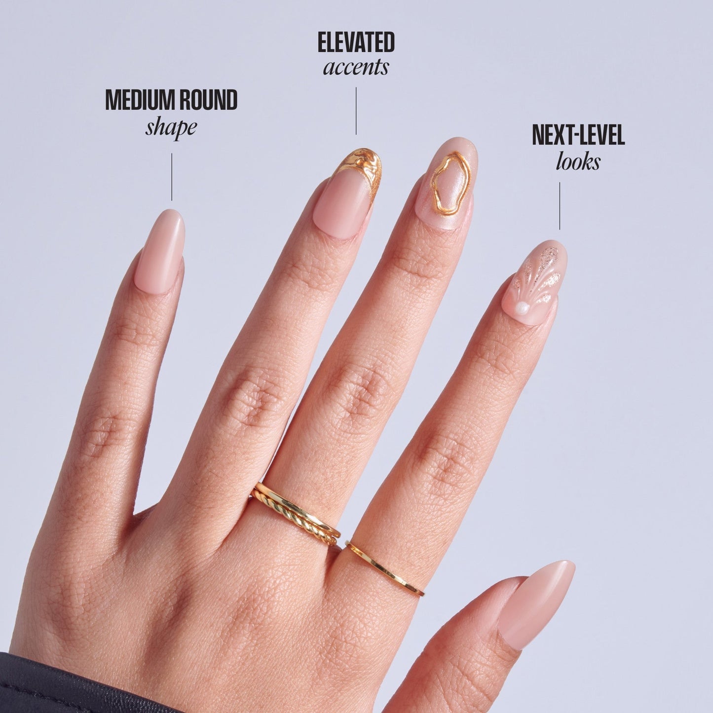 Kiss Glam 3D & Jewel Press On Fake Glue Nails - Blossoming Love | 3D & Jewel Design, Beige & Gold, Medium, Round
