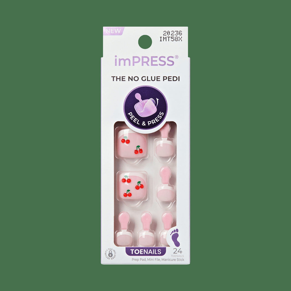 Impress Design No Glue Fake Press On Toenails - Sweet Life | French Design, Red, Short, Squoval, Pedicure