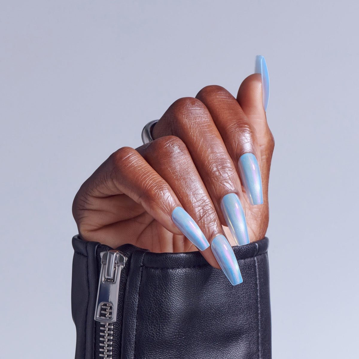 Kiss Glam Embellished Press On Fake Glue Nails - Light Me Softly | Design, Blue, Long, Coffin