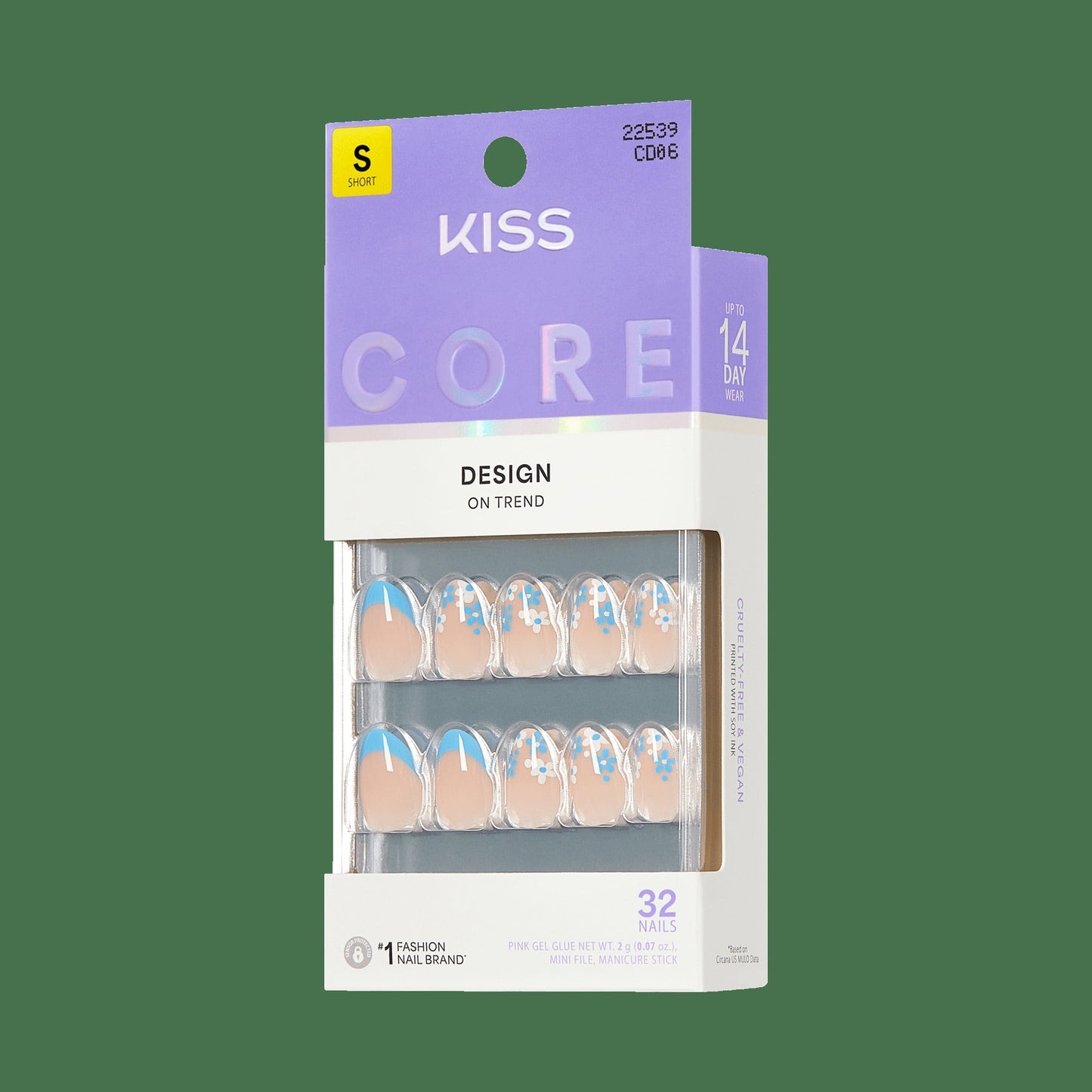Kiss Core Design Press On Fake Glue Nails - Tune | Design, Blue, Short, Almond