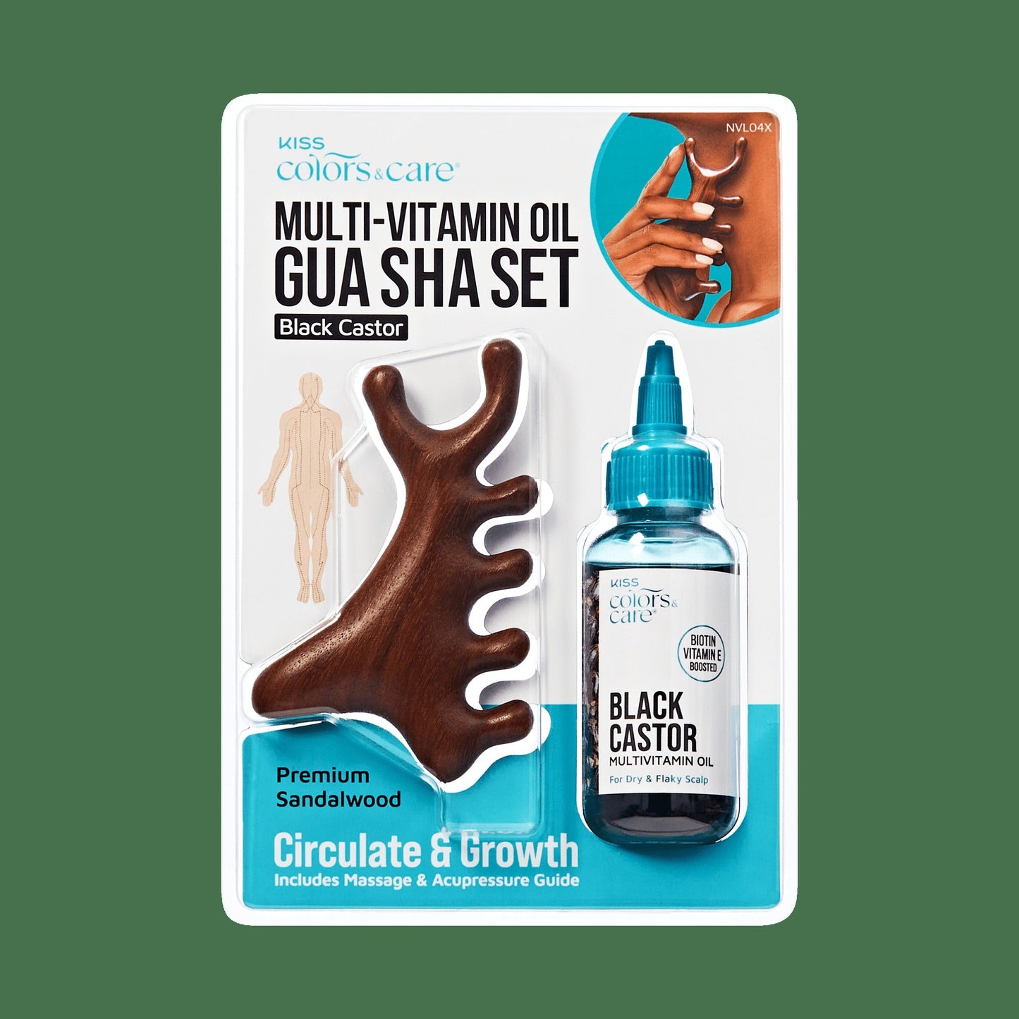 Kiss Colors & Care Multivitamin Oil & Gua Sha Tool - Black Castor | Circulate & Growth, Hair & Body, Beauty Products, Gift Set