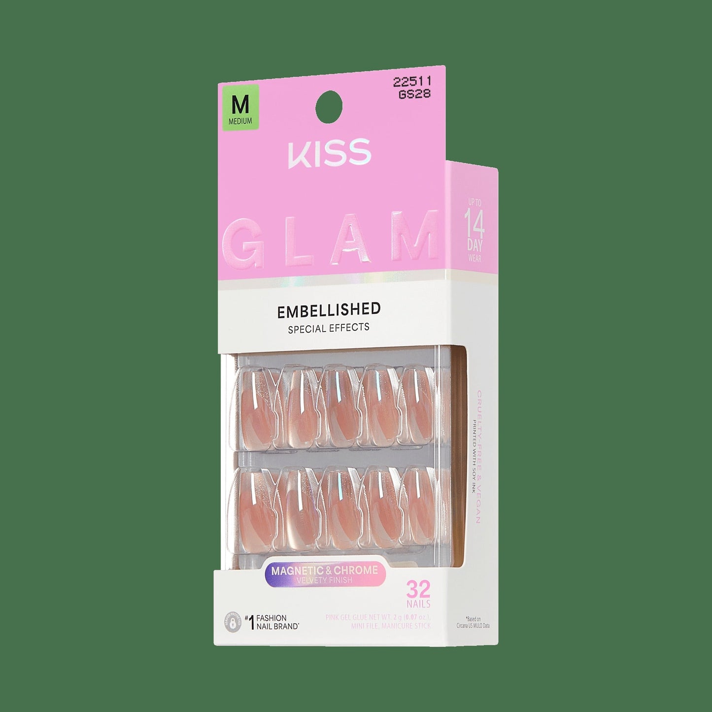 Kiss Glam Embellished Press On Fake Glue Nails - Dusk Mirage | Design, Beige, Medium, Coffin