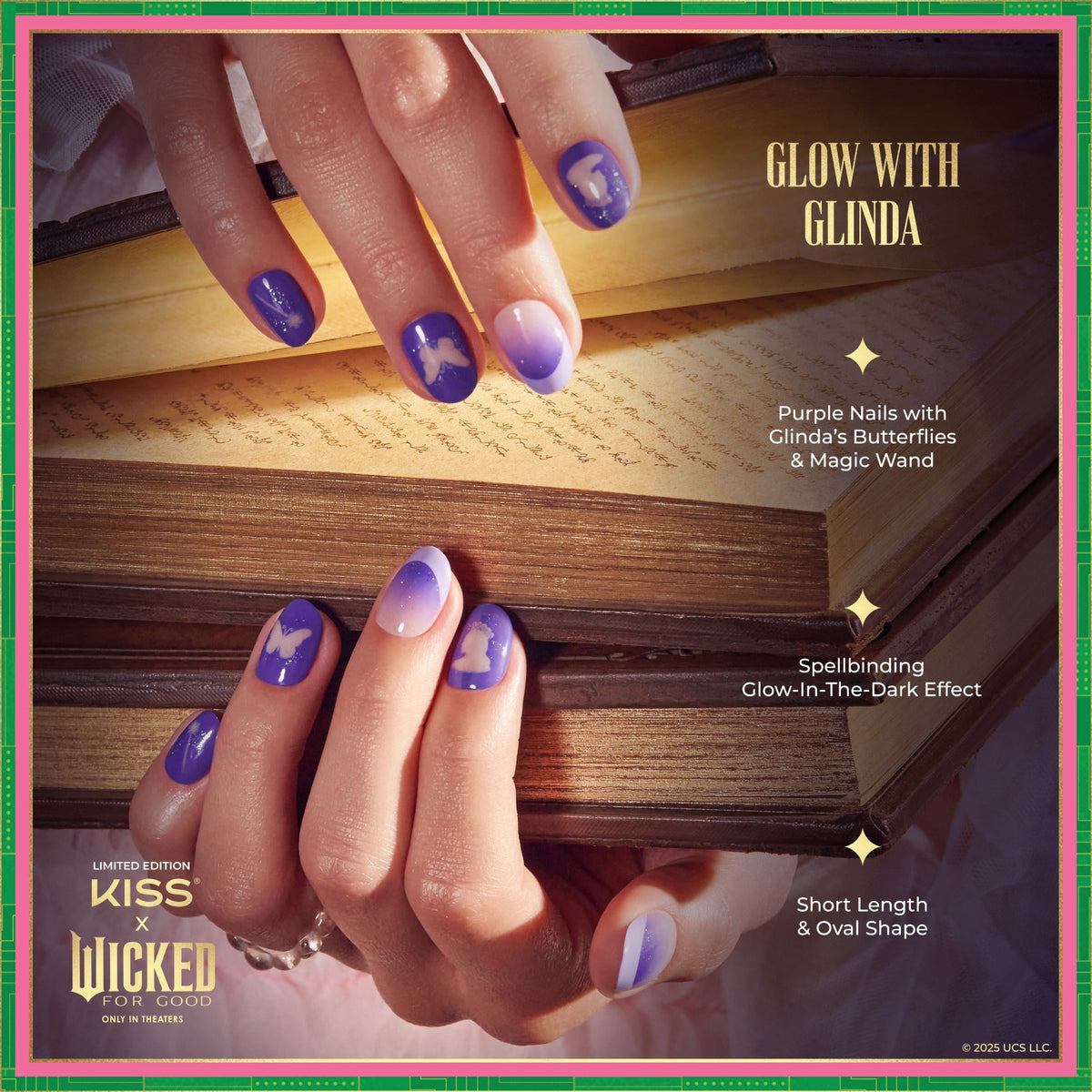 Kiss X WICKED: FOR GOOD | Glow With Glinda | Design, Purple, Short, Oval