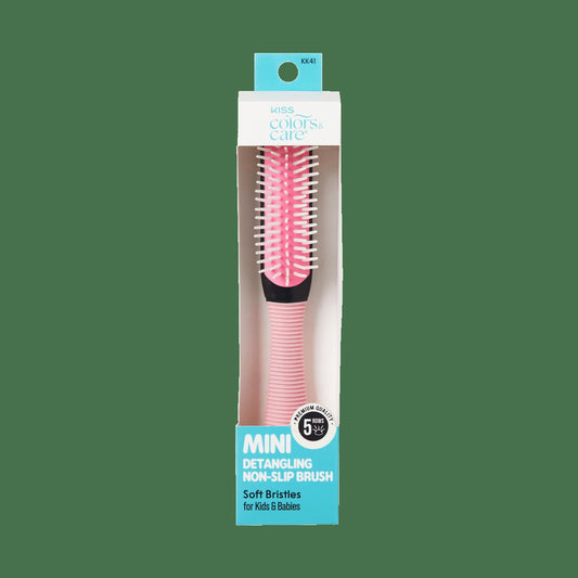 Kiss Colors & Care Mini Non-Slip Soft Bristle Detangling Brush - Pink | Detangling Brush, Curl Brush