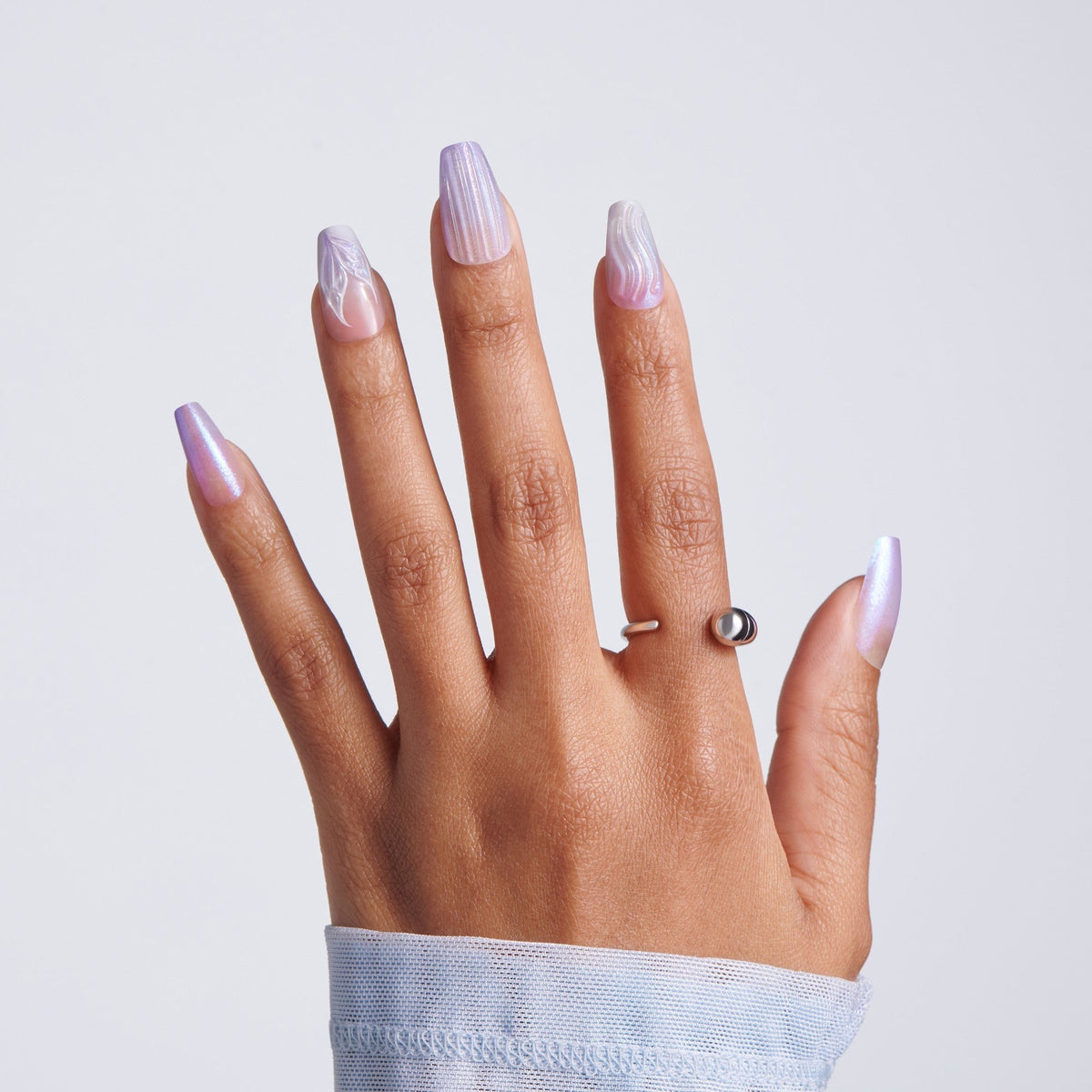 Kiss Glam Jeweled Press On Fake Glue Nails - Aqua Aura | 3D & Jewel Design, Purple, Medium, Coffin