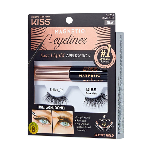 Kiss Magnetic Eyeliner & False Eyelashes - Entice | 1 Pair, Strip Lashes, 12mm