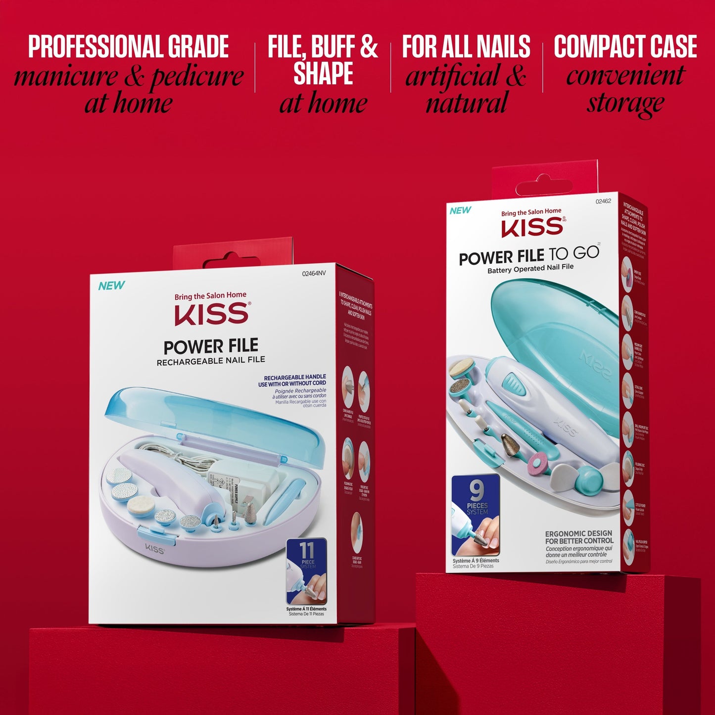 Kiss Power File To Go Nail File System | All In One Kit, Nail Buffer, Manicure Tool, Electric Nail File