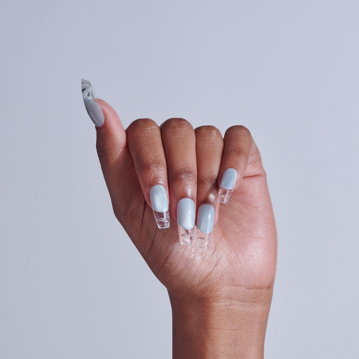 Kiss Glam 3D & Jewel Press On Fake Glue Nails - Seraphic | Design, Blue & Clear, Long, Coffin