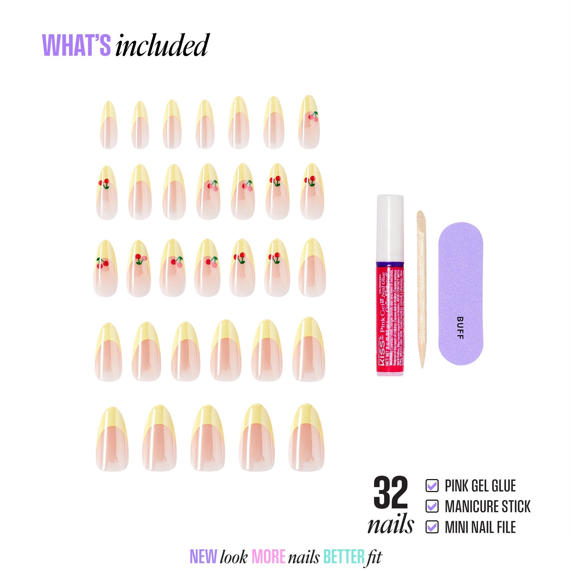 Kiss Core Design Press On Fake Glue Nails - Post Summer | French Design, Yellow, Long, Almond