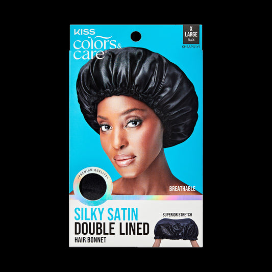 Kiss Colors & Care Silky Satin X-Large Bonnet Cap - Black | Extra-Large, Silk Bonnet, Sleep Bonnet, Hair Accessories