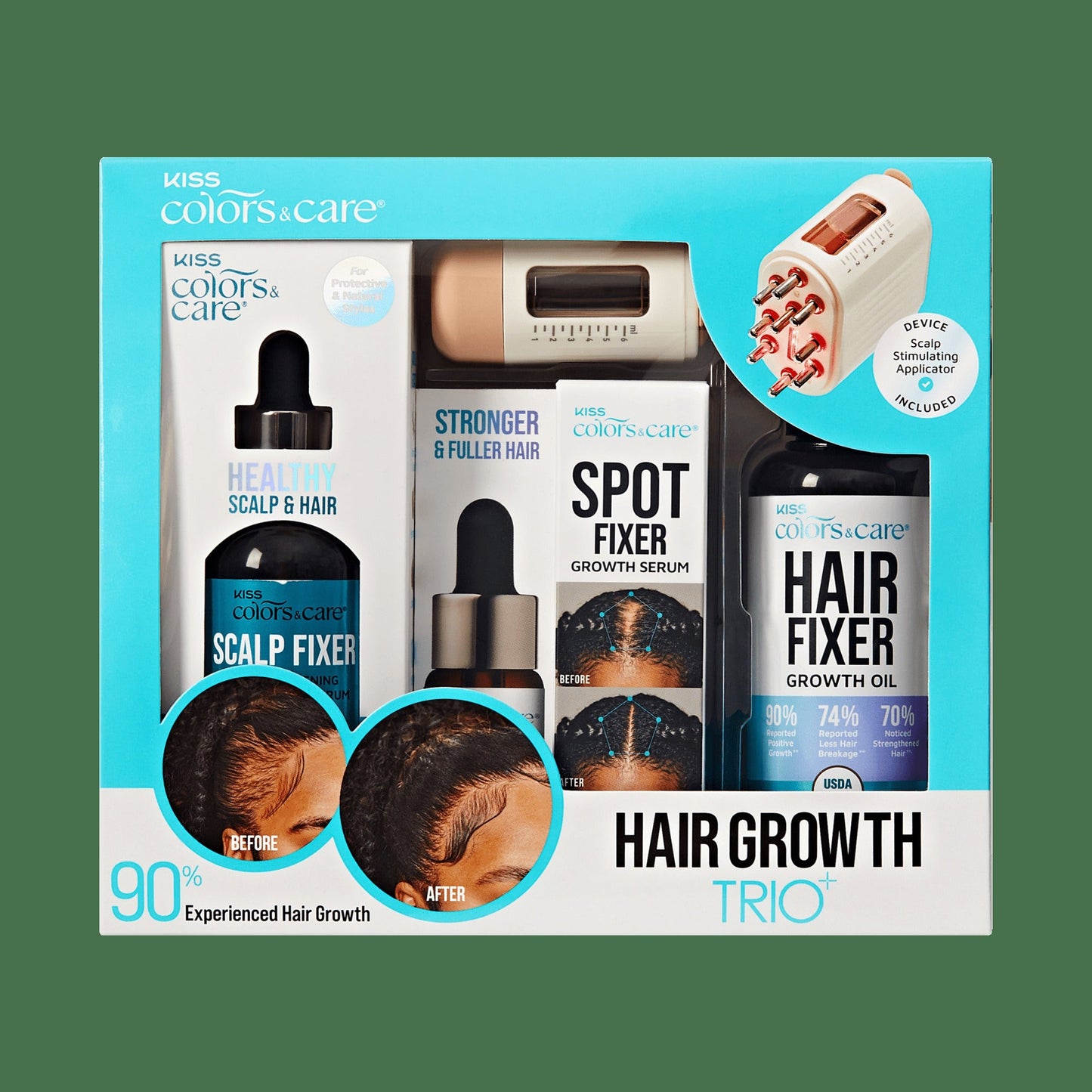 Kiss Colors & Care Hair Growth Trio + Scalp Stimulating Applicator | Healthy Hair Fixation Trio, Gift Set, Includes Scalp Stimulator, Hair Care