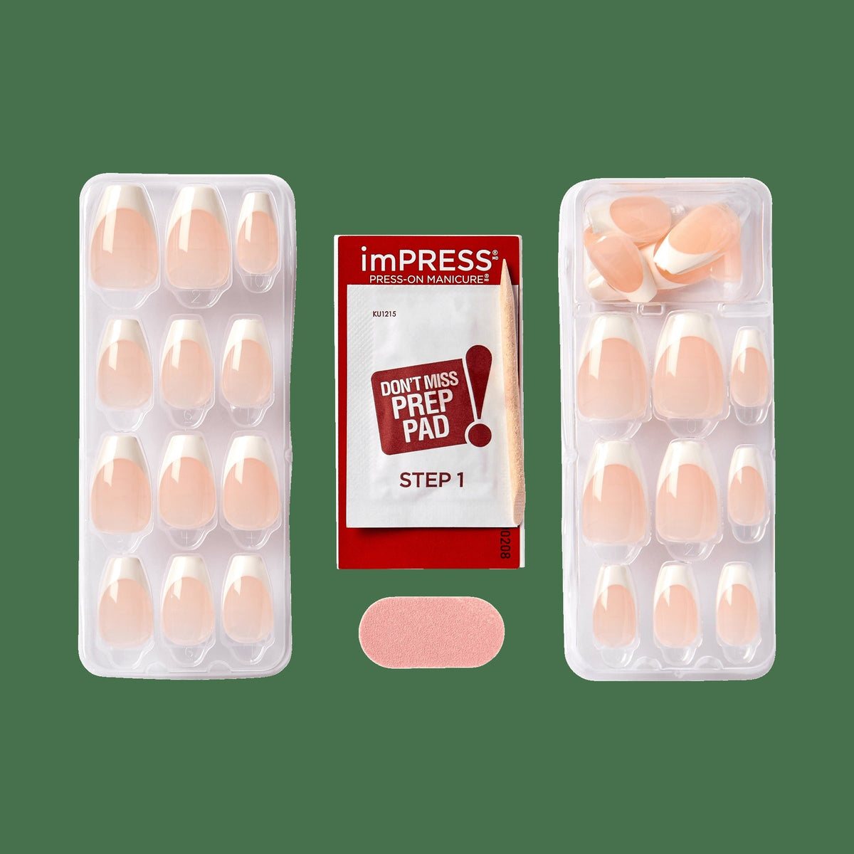 Impress French No Glue Fake Press On Nails - Ideal | French Tips, White & Neutral, Medium, Coffin, Manicure