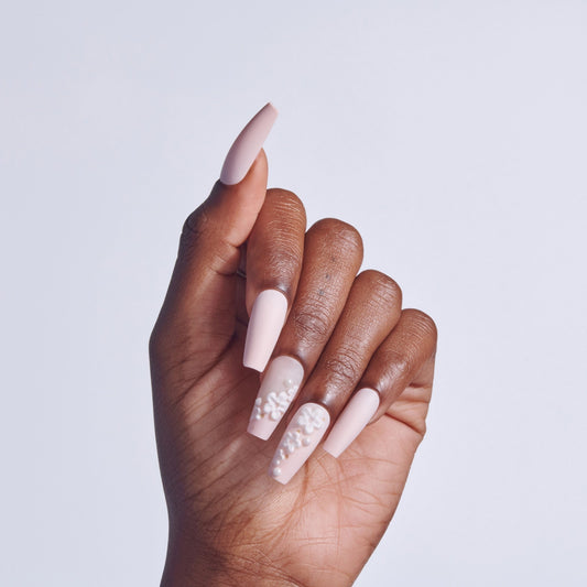 Kiss Luxe Press On Fake Glue Nails - Wandering Tide | 3D & Jewel Design, Pink, Long, Coffin