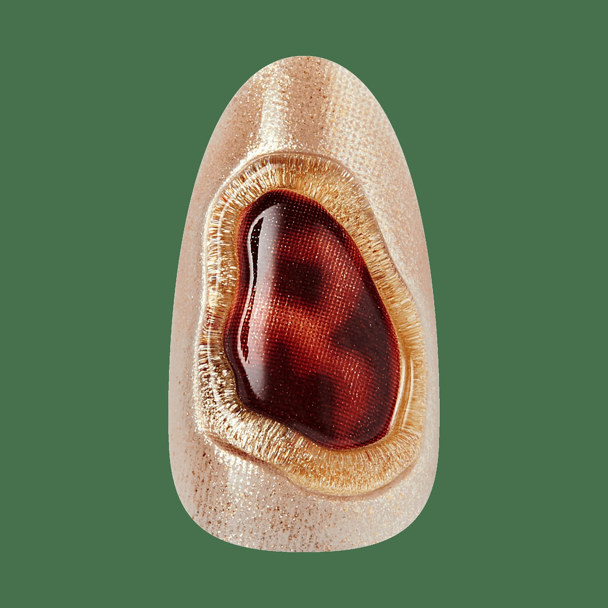 Kiss Nail Drip Press On Fake Glue Nails - Lively Whisper | 3D & Jewel Design, Brown & Gold, Medium, Almond