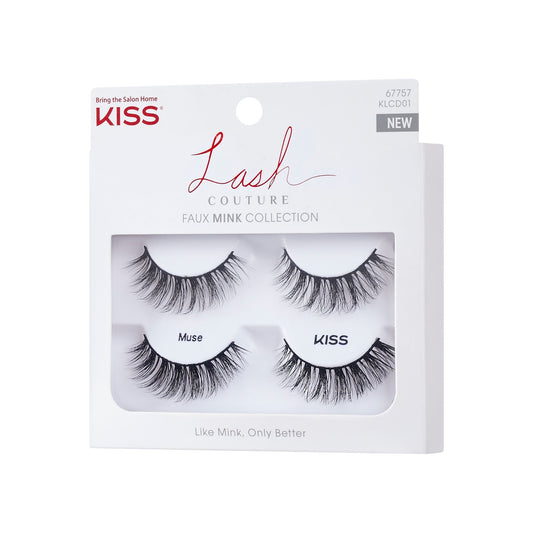 Kiss Lash Couture Faux Mink False Eyelashes Double-Pack - Muse | 2 Pairs, Strip Lashes, 14mm