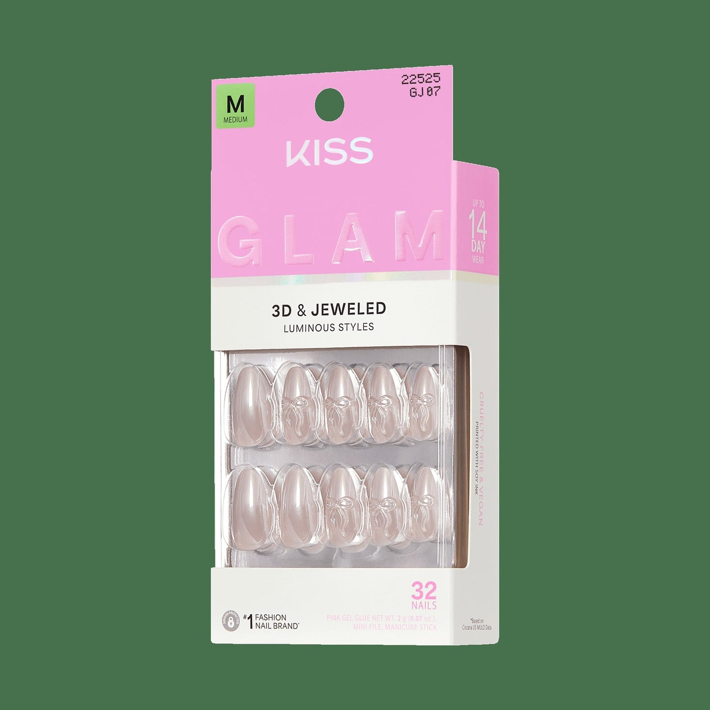 Kiss Glam 3D & Jewel Press On Fake Glue Nails - Ripple | 3D & Jewel Design, Pink, Medium, Almond