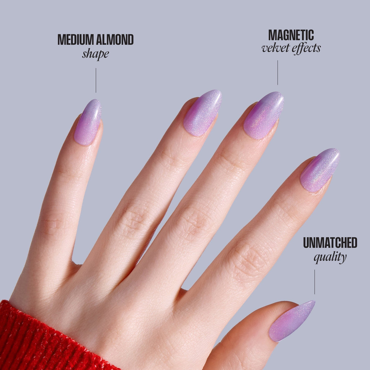 Kiss Core Magnetic Press On Fake Glue Nails - Harmonic Hue | Design, Purple, Medium, Almond