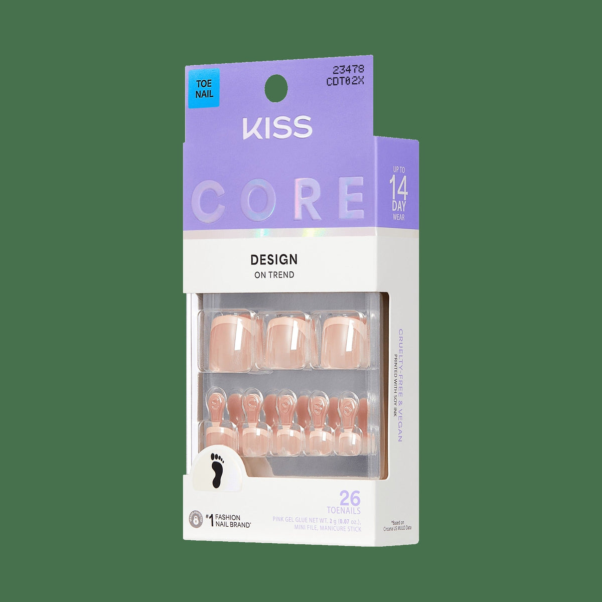 Kiss Core Design Press On Fake Glue Toenails - Next Step Glam | French, Pink, Short, Squoval, Pedicure