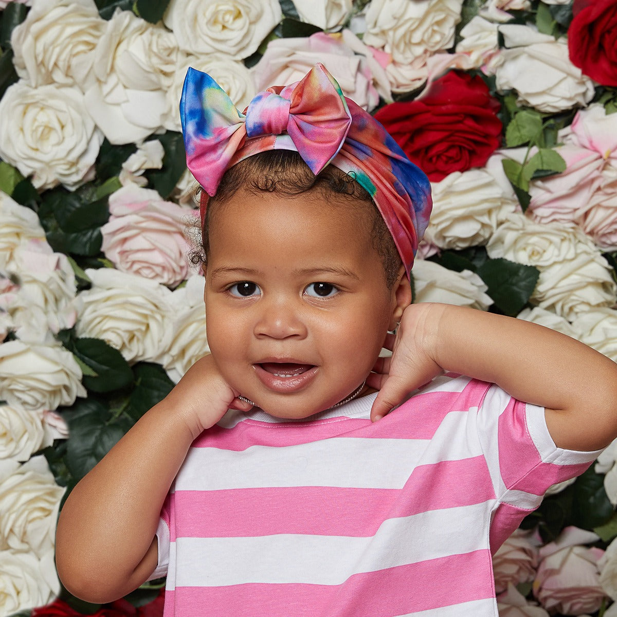 Kiss Colors & Care Soft & Silky Pre-Tied Top Knot Bow Turban Wrap for Toddlers - Tie-Dye | 12-36 months, Hair Turban, Hair Accessories