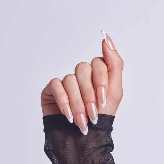Kiss Core French Press On Fake Glue Nails - Fascinating | French Tips, White, Long, Almond