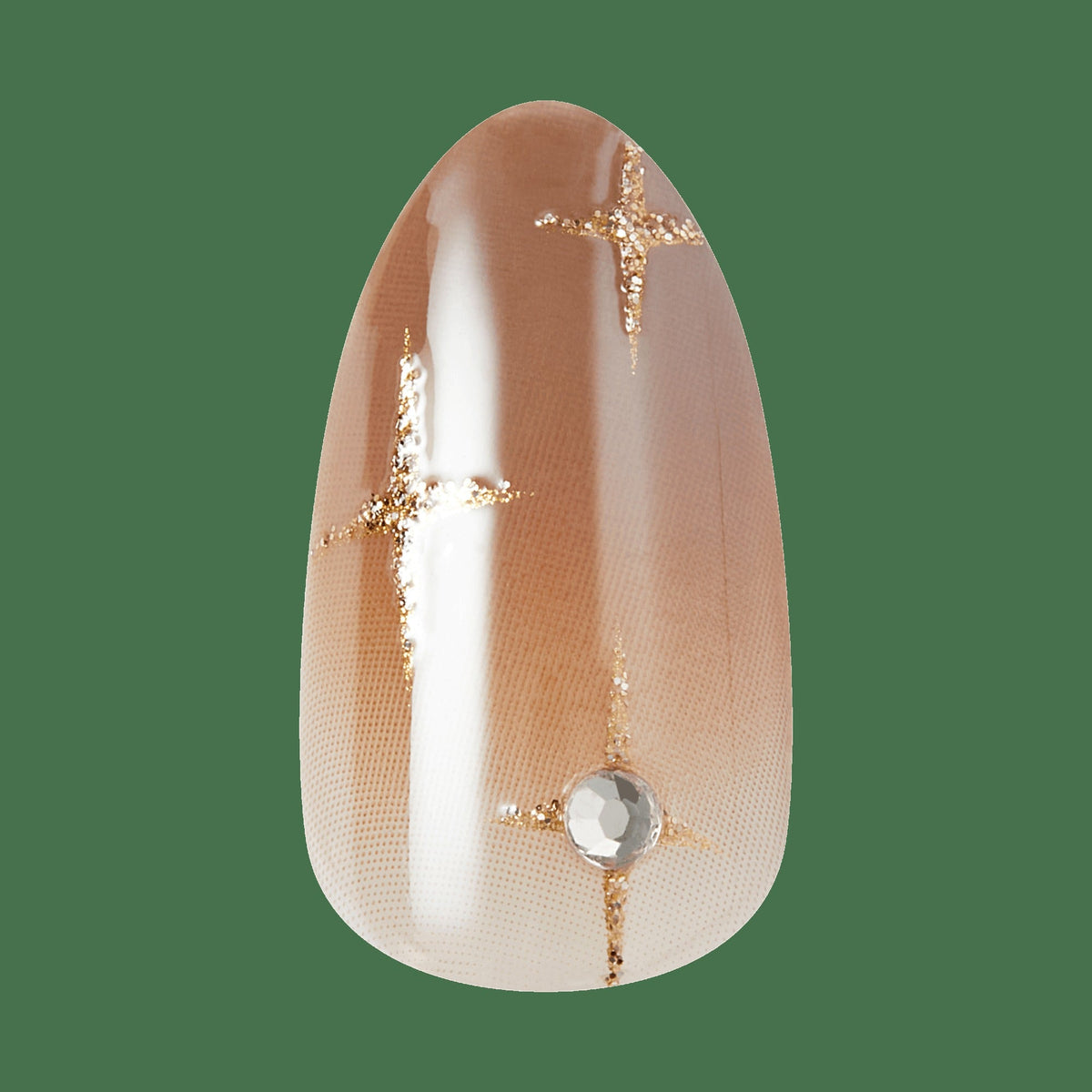 Impress Design No Glue Fake Press On Nails - Crisp | 3D & Jewel Design, Brown, Medium, Almond, Manicure