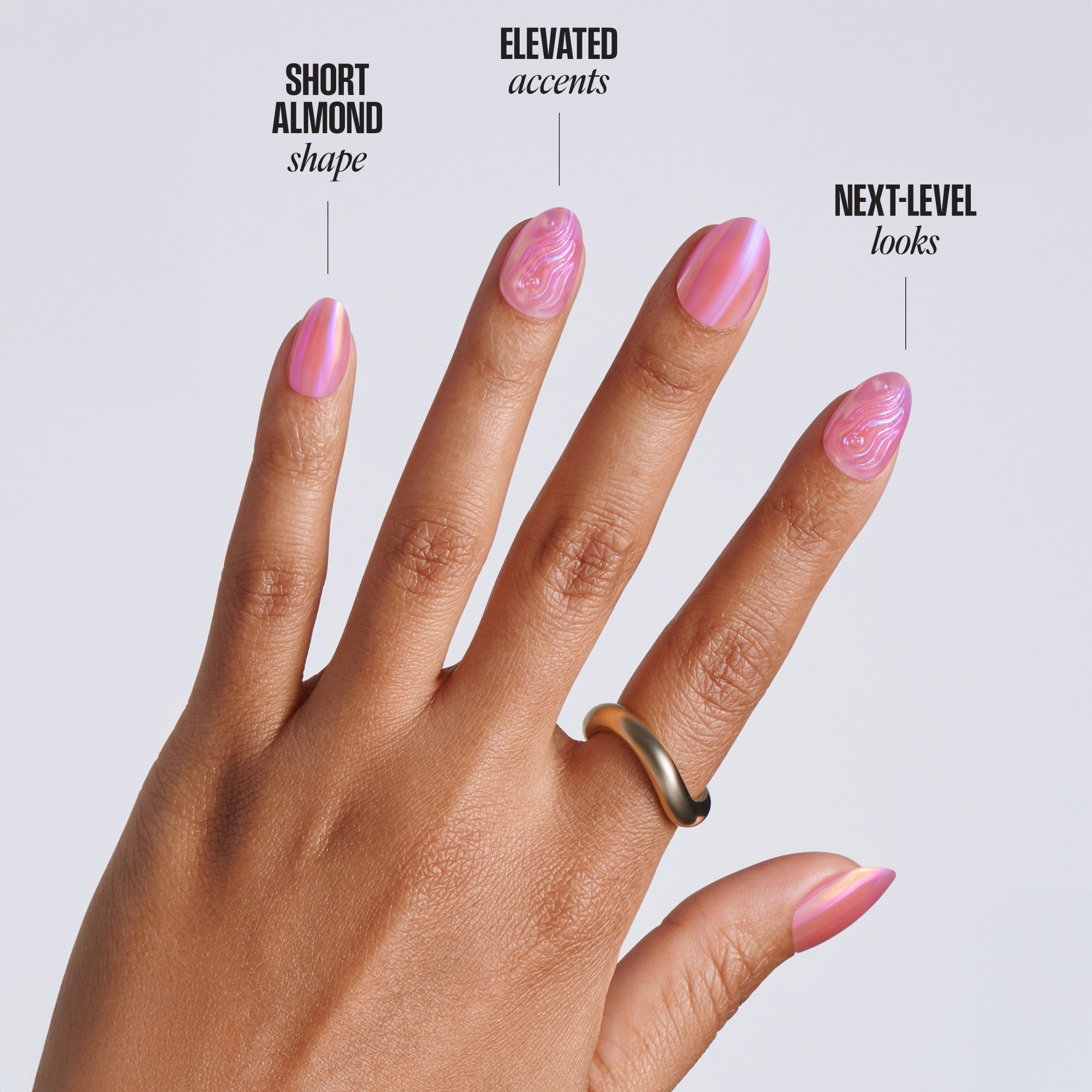 Kiss Glam Jeweled Press On Fake Glue Nails - Starry Chiffon | 3D & Jeweled Design, Pink, Short, Almond