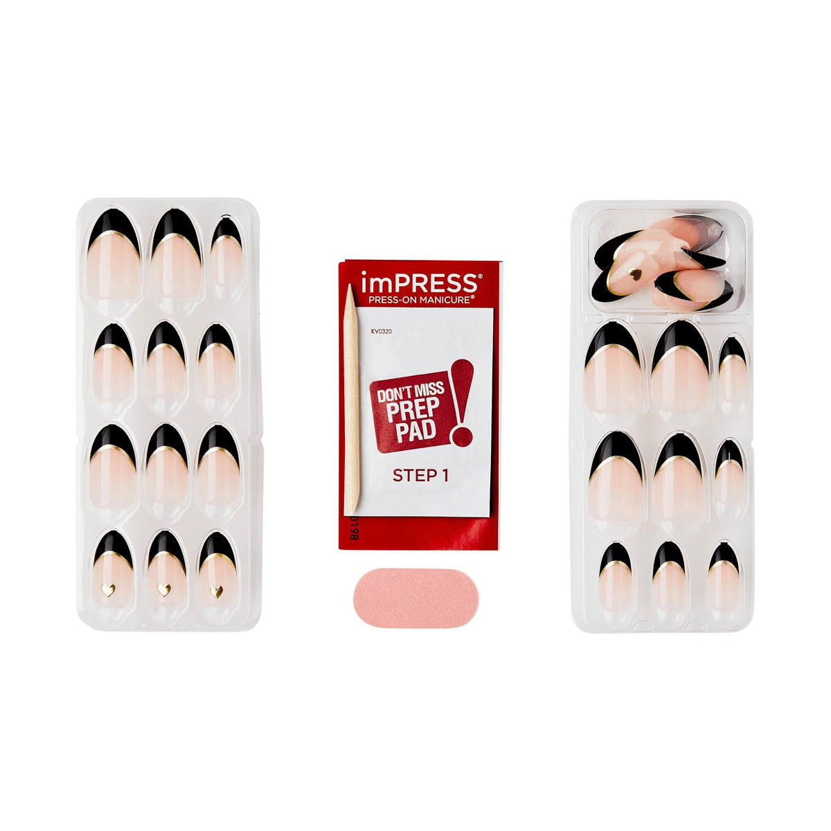 Impress Design No Glue Fake Press On Nails - Positive | French Design, Black, Medium, Almond, Manicure