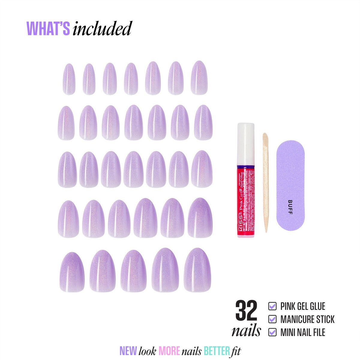 Kiss Core Magnetic Press On Fake Glue Nails - Harmonic Hue | Design, Purple, Medium, Almond