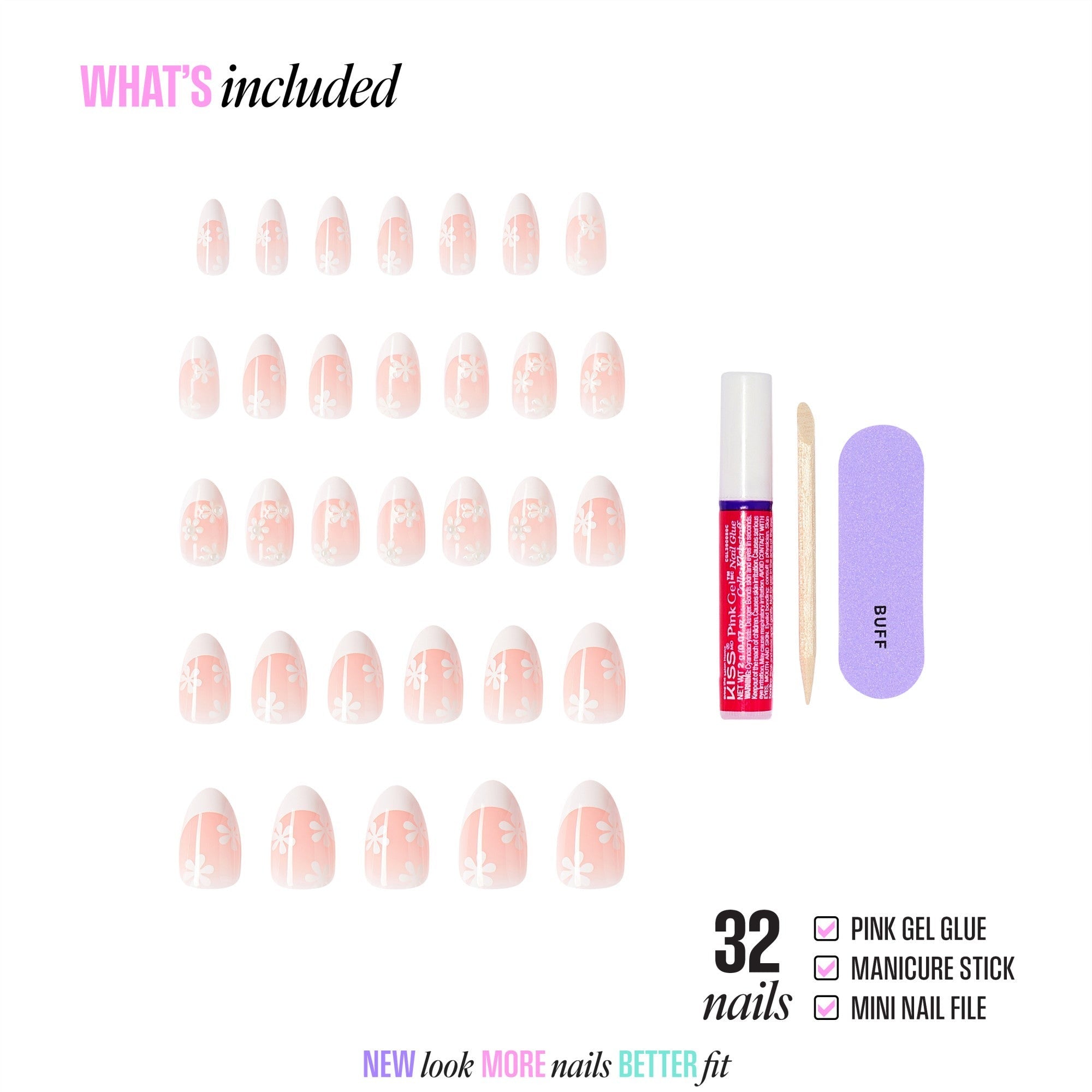 Kiss Glam Jeweled Press On Fake Glue Nails - Crystal Bloom | 3D & Jeweled French Design, White, Medium, Almond