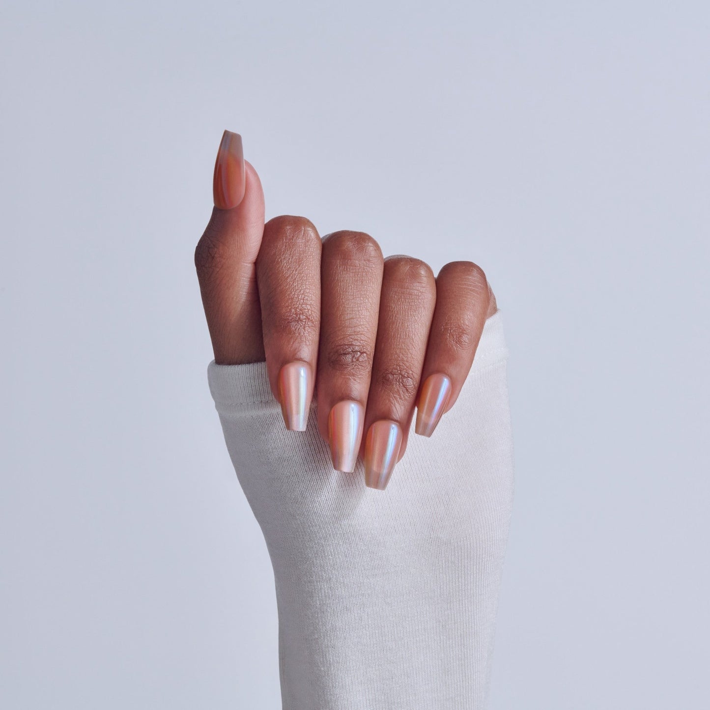 Kiss Glam Embellished Press On Fake Glue Nails - Dusk Mirage | Design, Beige, Medium, Coffin