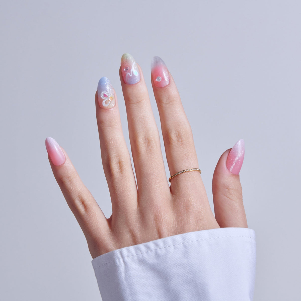 Kiss Nail Drip Press On Fake Glue Nails - Merry Sky | 3D & Jewel Design, Multicolor, Medium, Almond
