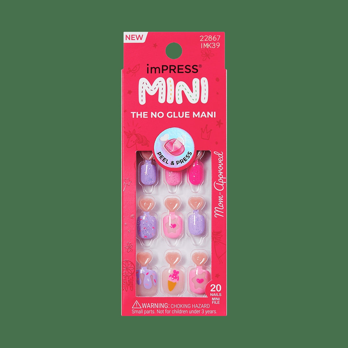 Impress Kids No Glue Fake Press On Nails - Fairy Sparkle | Design, Multicolor, Kids, Squoval, Manicure